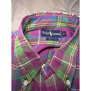 Ralph Lauren Mens Large "100 cotton" multi color Striped button down long sleeve